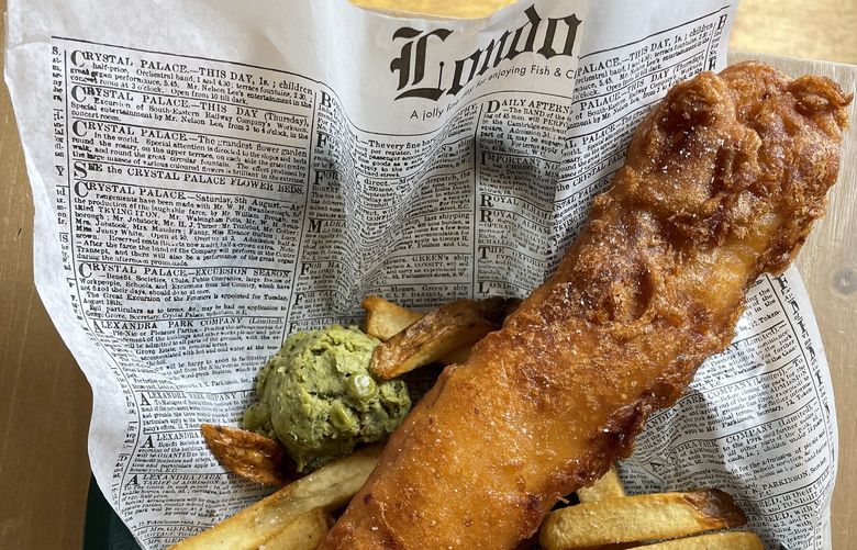 Proper Fish is one of the hot spots that has opened in downtown Bainbridge before the pandemic, specializing in British-style fish and chips served with a side of minty, mushy peas, Sunday, May 1, 2022 on Bainbridge Island.