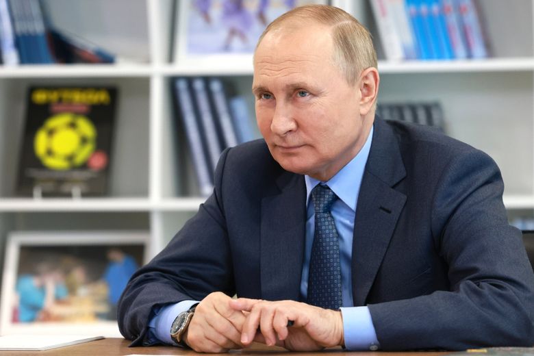 Russian President Vladimir Putin chairs a meeting of the Board of Trustees of the Talent and Success Educational Foundation via videoconference at the Sirius Educational Center for Gifted Children in Sochi, Russia, Wednesday. (Mikhail Metzel, Sputnik, Kremlin Pool Photo via AP)