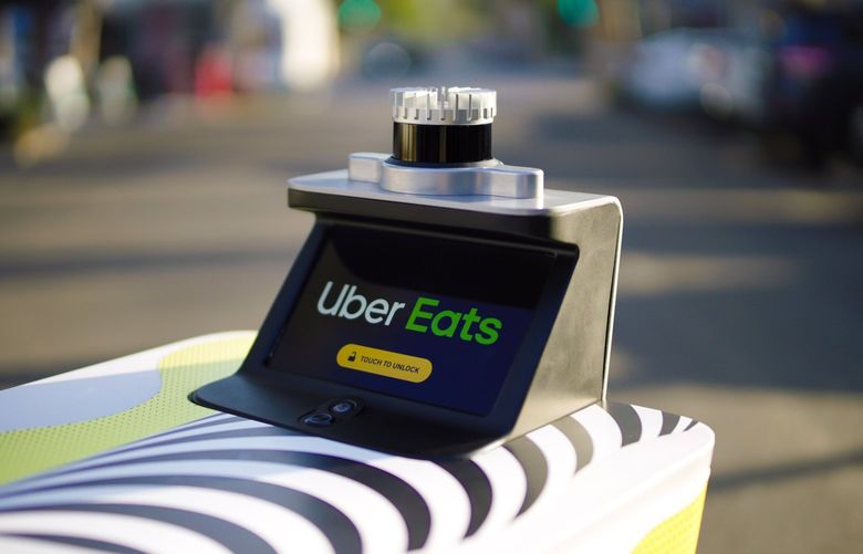 Uber’s proposed autonomous sidewalk food delivery robots from Serve Robotics. (Serve Robotics)