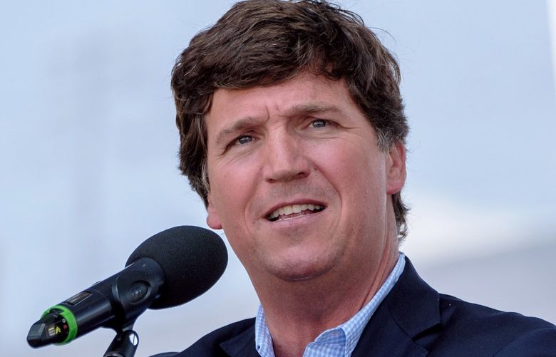 Tucker Carlson speaks during the Mathias Corvinus Collegium Feszt on Aug. 7, 2021 in Esztergom, Hungary. (Janos Kummer/Getty Images/TNS) 48117749W 48117749W
