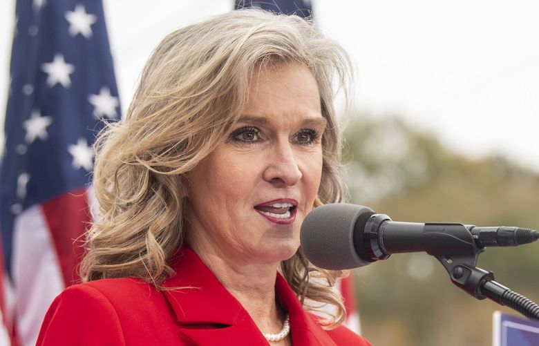 FILE – Lindy Blanchard announces her campaign for governor of Alabama in Wetumpka, Ala., on Tuesday, Dec. 7, 2021. (Jake Crandall/The Montgomery Advertiser via AP, File) ALMON222 ALMON222