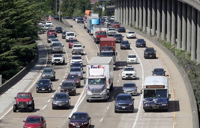 South bound traffic on I-5, photographed from the Holgate Street overpass, looking North, Wednesday, July 28, 2021. 217745