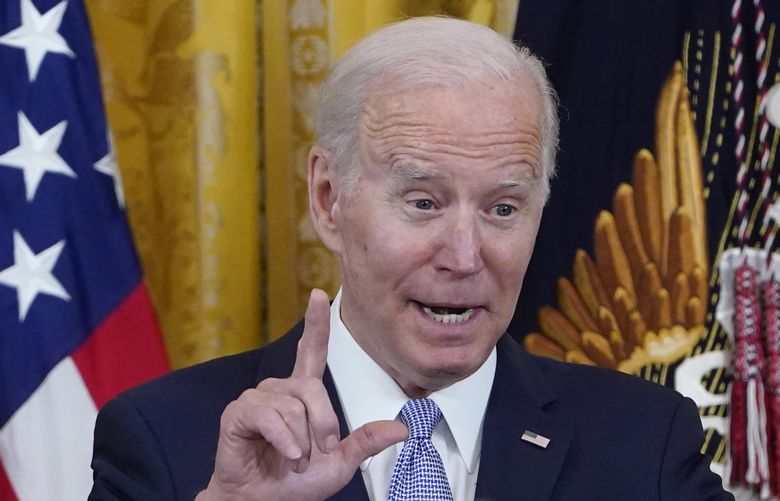 FILE – President Joe Biden speaks during a reception to celebrate Eid al-Fitr in the East Room of the White House in Washington, May 2, 2022. Biden’s approval rating dipped to the lowest point of his presidency in May, a new poll shows, with deepening pessimism emerging among members of his own Democratic Party. (AP Photo/Susan Walsh, File) WX204 WX204