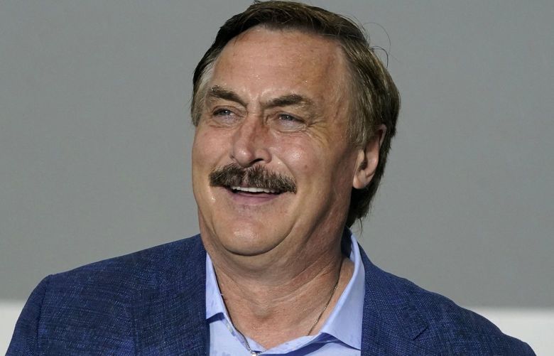 My Pillow CEO Mike Lindell attends a campaign rally at the Westmoreland Fair Grounds in Greensburg, Pa, Friday, May 6, 2022. (AP Photo/Gene J. Puskar) PAGP PAGP