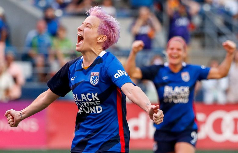 Lumen Field – OL Reign vs. Portland Thorns – 082921

OL Reign forward Megan Rapinoe celebrates her penalty kick goal against the Portland Thorns during the first half Sunday, Aug. 29, 2021, in Seattle, Wash. 218052