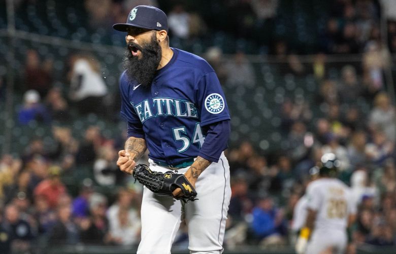Sergio Romo gets out of a bases loaded jam in the sixth to preserve a 7-6 Seattle lead.

The Oakland A’s played the Seattle Mariners Monday, May 23, 2022 at T-Mobile Park, in Seattle, WA. 220457