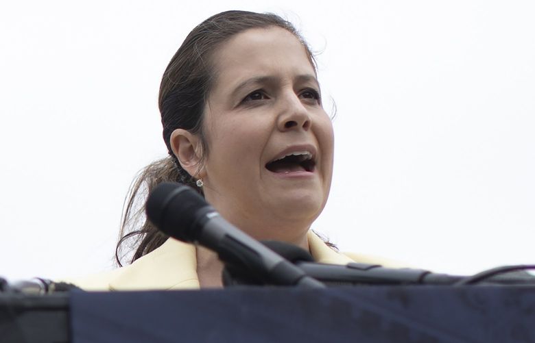 Rep. Elise Stefanik (R-N.Y.) at a news conference at which she blamed President Joe Biden for the shortage of baby formula, on Capitol Hill in Washington, May 12, 2022. The Biden administration said on Thursday that it was working to address a worsening nationwide shortage of infant formula, announcing efforts to speed manufacturing and increase imports even while conceding Americans might not see quick relief. (Tom Brenner/The New York Times) XNYT211 XNYT211
