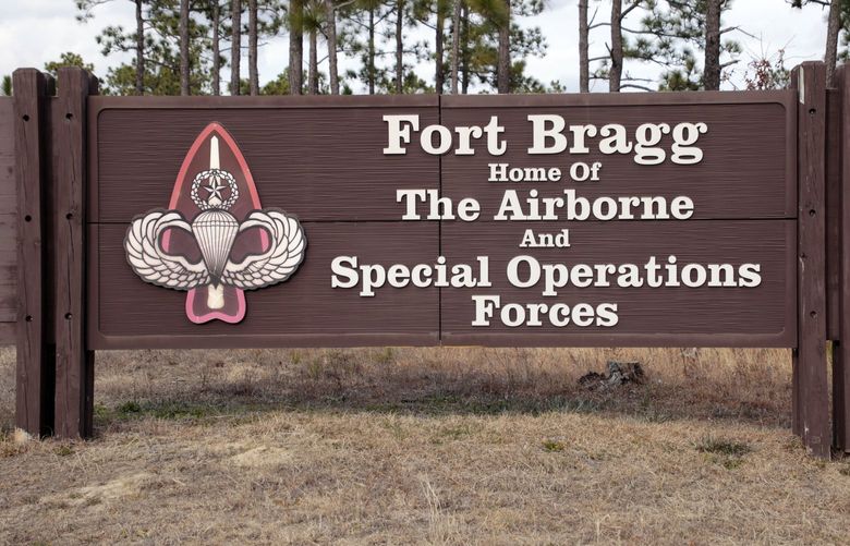 FILE – Fort Bragg shown, Feb. 3, 2022, in Fort Bragg, N.C. An independent commission is recommending new names for nine Army posts that were commemorated Confederate officers. Among their recommendations: Fort Bragg would become Fort Liberty and Fort Gordon would become Fort Eisenhower. The recommendations are the latest step in a broader effort by the military to confront racial injustice.  (AP Photo/Chris Seward, File) WX101 WX101
