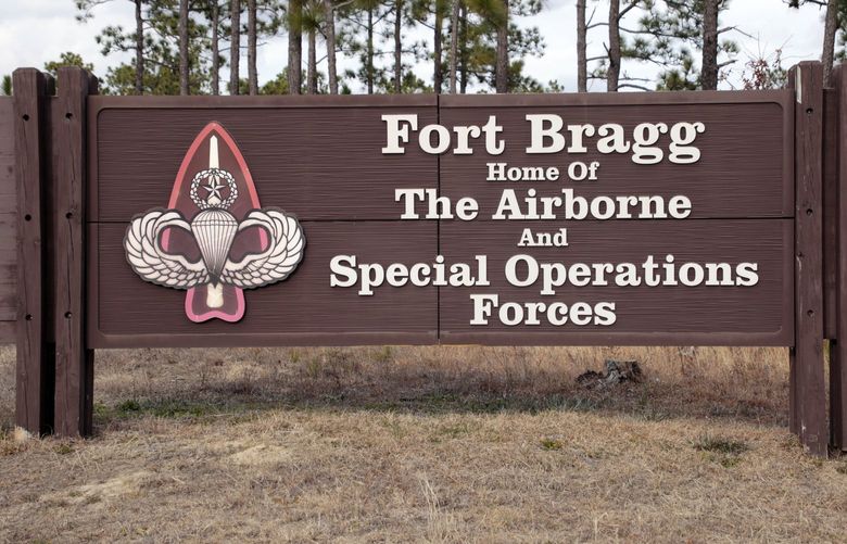 FILE – Fort Bragg shown, Feb. 3, 2022, in Fort Bragg, N.C. An independent commission is recommending new names for nine Army posts that were commemorated Confederate officers. Among their recommendations: Fort Bragg would become Fort Liberty and Fort Gordon would become Fort Eisenhower. The recommendations are the latest step in a broader effort by the military to confront racial injustice. (AP Photo/Chris Seward, File) WX101 WX101