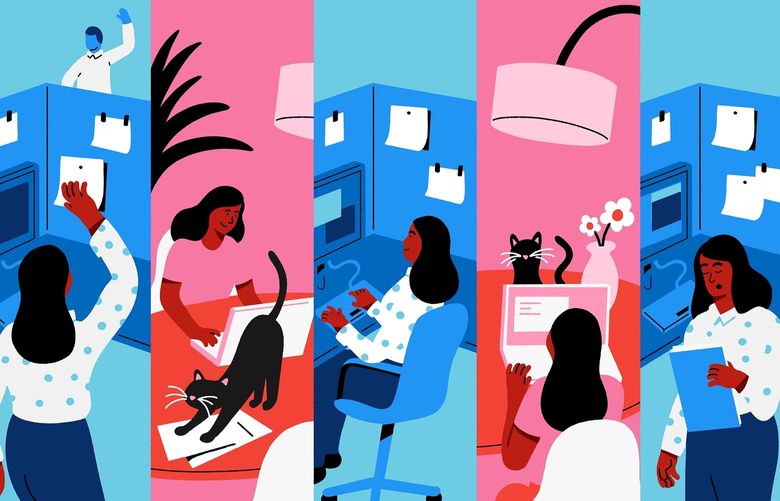 As more and more workplaces pause or end the expectation of three days a week in the office, a large-scale return may never be on the horizon. (Peter Phobia / The New York Times) 
