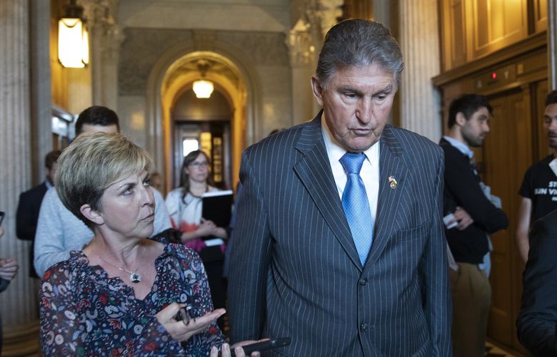 Sen. Joe Manchin (D-W.Va.) speaks to reporters following a vote on Capitol Hill in Washington on Wednesday, May 25, 2022. Just shy of a decade after the Senateâ€™s failure to respond to the massacre at Sandy Hook Elementary School, Democrats are again trying to transform outrage over the gun deaths of children into action by Congress to curb gun violence in America. (Tom Brenner/The New York Times) XNYT190 XNYT190