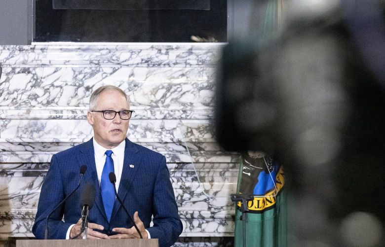 Washington Gov. Jay Inslee delivers his 2022 State of the State address at the Capitol in Olympia on Tuesday, Jan. 11, 2022.