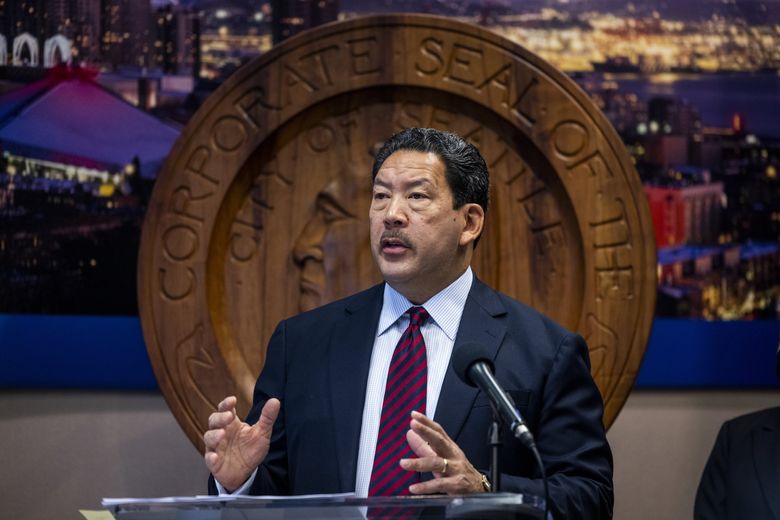 Seattle Mayor Bruce Harrell in January. On Wednesday, Harrell appointed members of a committee that will lead the search for a permanent police chief. (Daniel Kim / The Seattle Times)