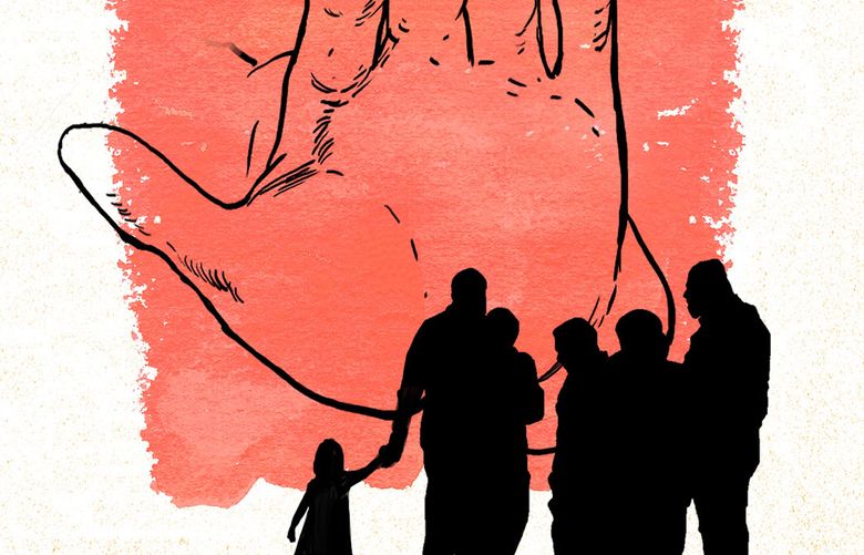 This artwork by Paul Tong refers to the Trump administration's new regulation on immigration seeking to filter out low-income immigrants and welcome instead wealthier applicants.