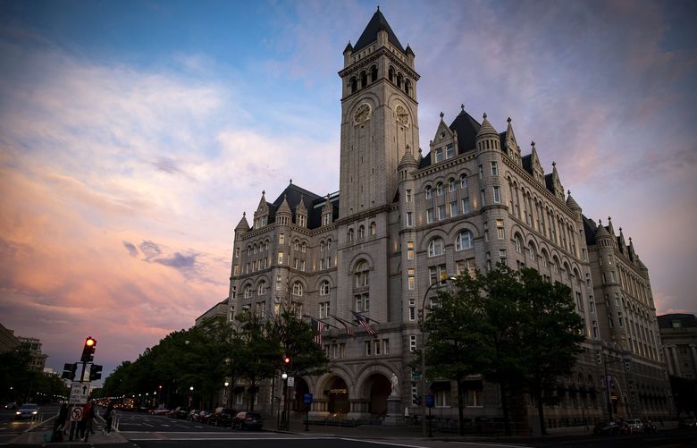 FILE â€” The Trump International Hotel on Pennsylvania Avenue, blocks from the White House in Washington, May 10, 2018. The Trump family business and President Donald J. Trumpâ€™s 2017 inauguration committee have jointly agreed to pay $750,000 to settle a lawsuit filed by the attorney general for the District of Columbia, who claimed that the Trump International Hotel in Washington illegally received excessive payments from the inauguration committee. (Al Drago/The New York Times)