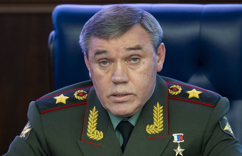 Deputy Chief of General Staff of Russia, Valery Gerasimov delivers his speech during a briefing in the Russian Defense Ministry’s headquarters in Moscow, Russia, Wednesday, Dec. 5, 2018.   Gerasimov told a briefing of foreign military attaches on Wednesday that if the U.S. “were to destroy” the treaty “we will not leave it without a response.” (AP Photo/Alexander Zemlianichenko) XAZ101