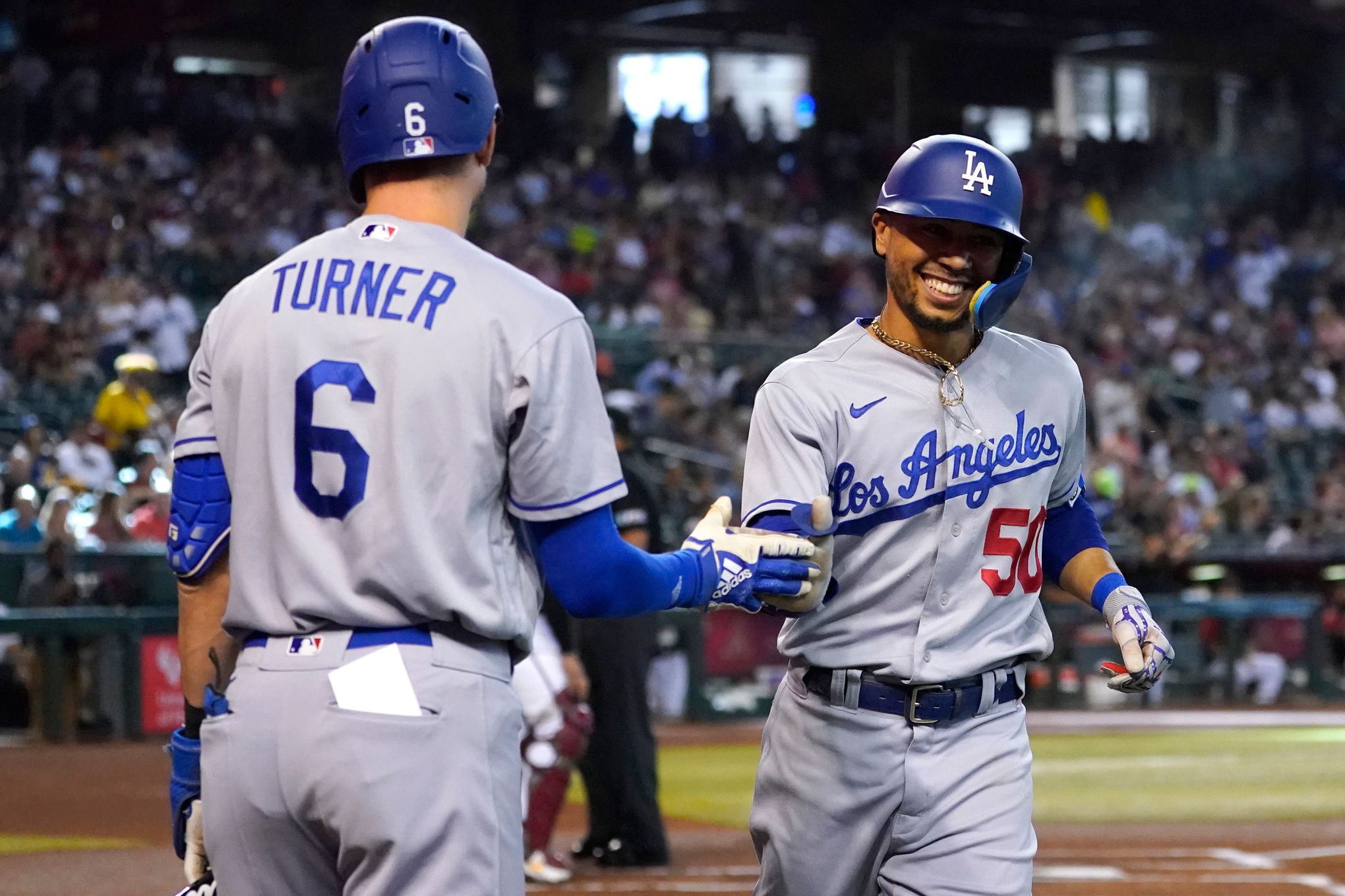 Los Angeles Dodgers Edwin Rios hits against the Arizona