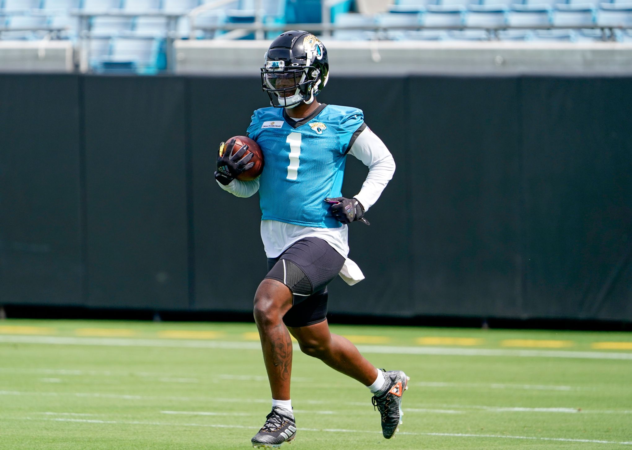 Zay Jones of the Jacksonville Jaguars runs during Training Camp at