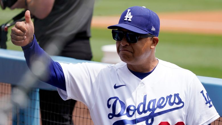 Los Angeles Dodgers manager Dave Roberts in the dugout during a