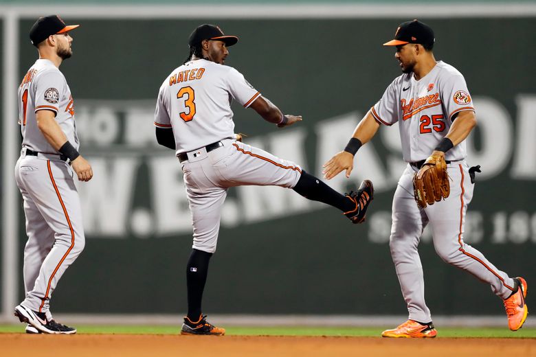 Jorge Mateo of the Baltimore Orioles bats against the Boston Red Sox