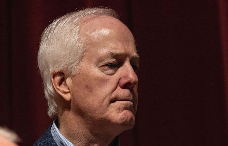 Sen. John Cornyn, R-TX, attends a news conference at Uvalde High School on May 25, 2022, in Uvalde, Texas, a day after 21 people were killed, including 19 children, during a shooting at Robb Elementary School. (Jordan Vonderhaar/Getty Images/TNS) 48919707W 48919707W