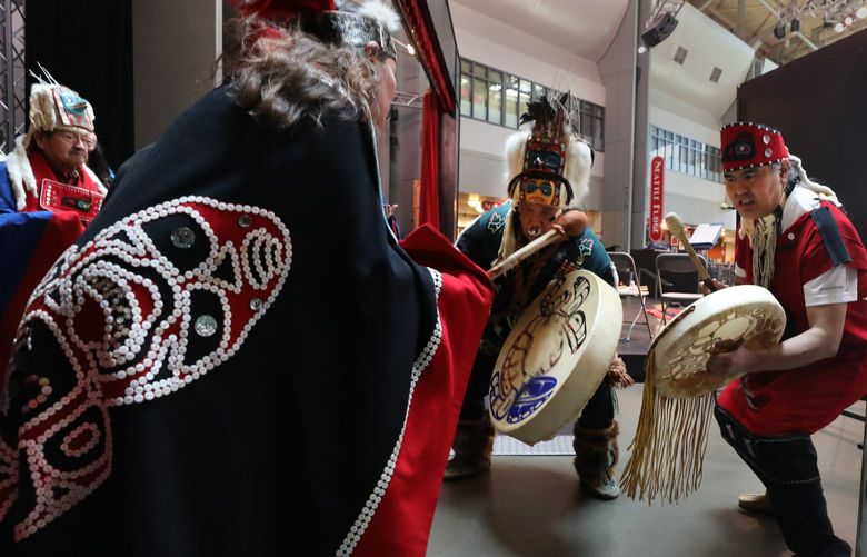 Tlingit dancers perform an exit song as they leave the Seattle Center Armory stage during the Indigenous People Festival Saturday.


At Seattle Center on Saturday June 8, 2019 210537