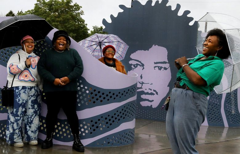 Lourdez “V,” left, Evana “E,” Mattie “M,” and Renata “B” are among the founders of Taking B(l)ack Pride. The event at Jimi Hendrix park is to be celebratory, eclectic, vibrant, prideful and fun. “Our goal was to create a Pride space for BIPOC Trans & Queer folks,” (quote from their website)
Friday June 167, 2022 220729
Alan Berner Staff Photographer