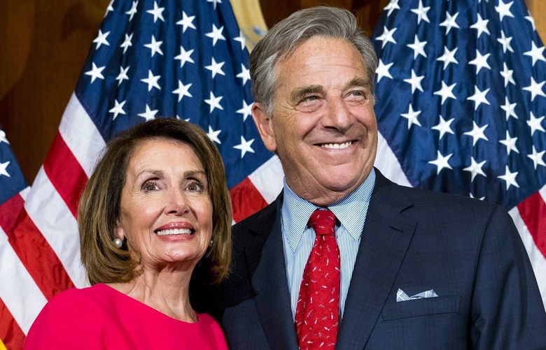 House Speaker Nancy Pelosi (D-Calif.) with her husband, Paul Pelosi, during the ceremonial swearing-in of the 116th Congress in the Rayburn Room of the U.S. Capitol in Washington, Jan. 3, 2019. (Doug Mills/The New York Times) XNYT176