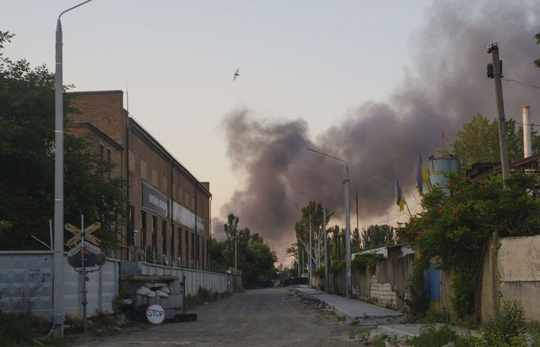 Smoke rises after Russian shelling in Mykolaiv, Ukraine, Saturday, June 18, 2022. (AP Photo/George Ivanchenko) XBP101 XBP101