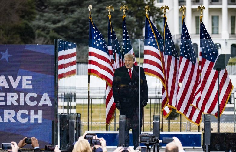 FILE — President Donald Trump speaks at a rally on the Ellipse Grounds in front of the White House in Washington, Jan. 6, 2021. Just before Trump went onstage near the White House last year and urged his supporters to “fight like hell” and march on the Capitol, an aide testified on Tuesday, June 28, 2022, he was told that some of them were armed. (Pete Marovich/The New York Times) XNYT244 XNYT244
