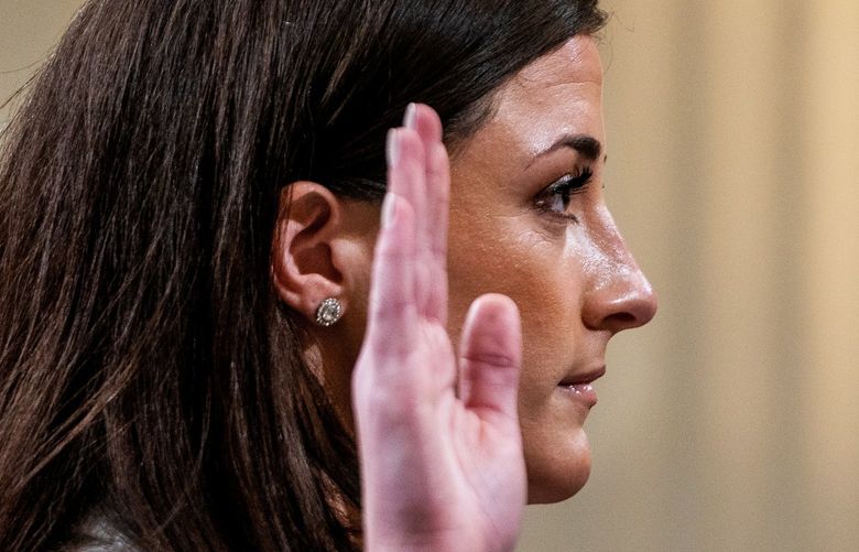 Cassidy Hutchinson, former aide to Trump White House chief of staff Mark Meadows, gets set to testify before the House Jan. 6 committee in Washington, D.C., on June 28, 2022. MUST CREDIT: Washington Post photo by Demetrius Freeman.