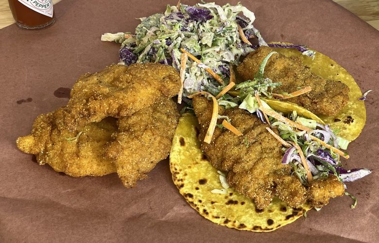 Catfish tacos with Brussels sprouts slaw