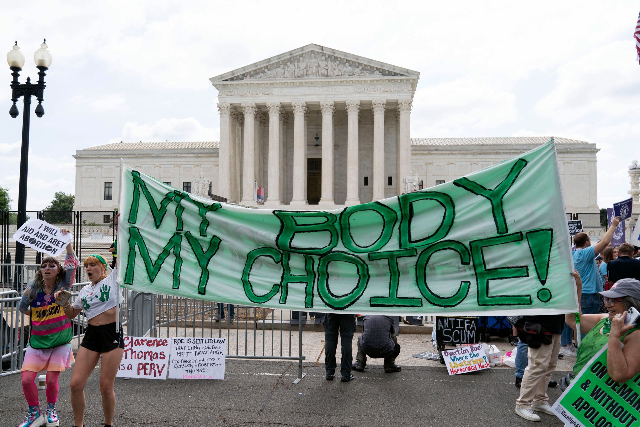 Abortion-rights activists protesting outside the U.S. Supreme Court building in D.C.