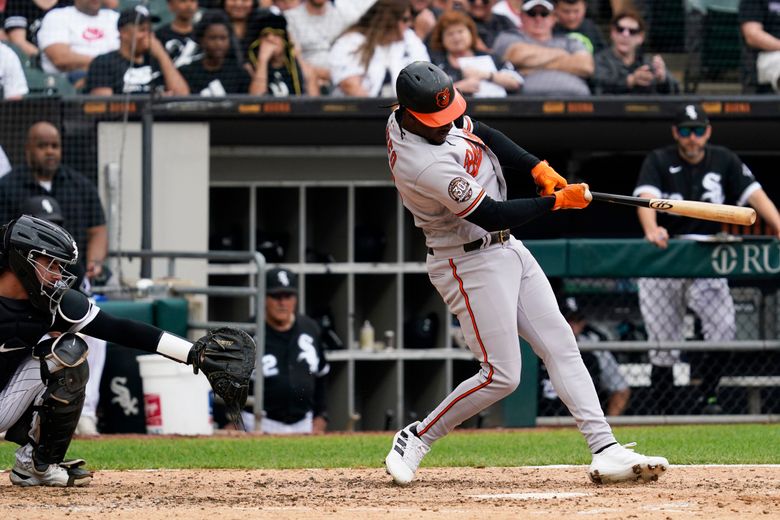 Baltimore Orioles' Jorge Mateo hits an inside-the-park home run