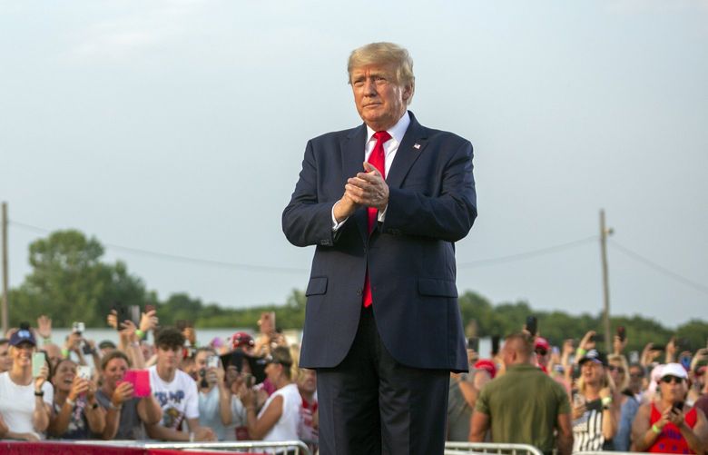 Former President Donald Trump is cheered at a rally in Mendon, Ill., on Saturday, June 25, 2022. Republicans are bracing for the prospect of Trump declaring an unusually early presidential bid. (Rachel Mummey/The New York Times) XNYT141 XNYT141