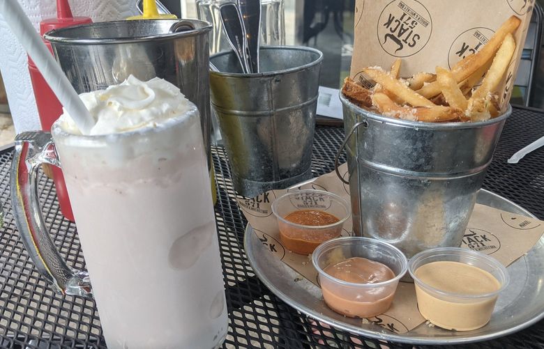 Boozy milkshakes and a side of truffle fries are a perfect summer afternoon snack at Stack 571 Burger & Whiskey bar.