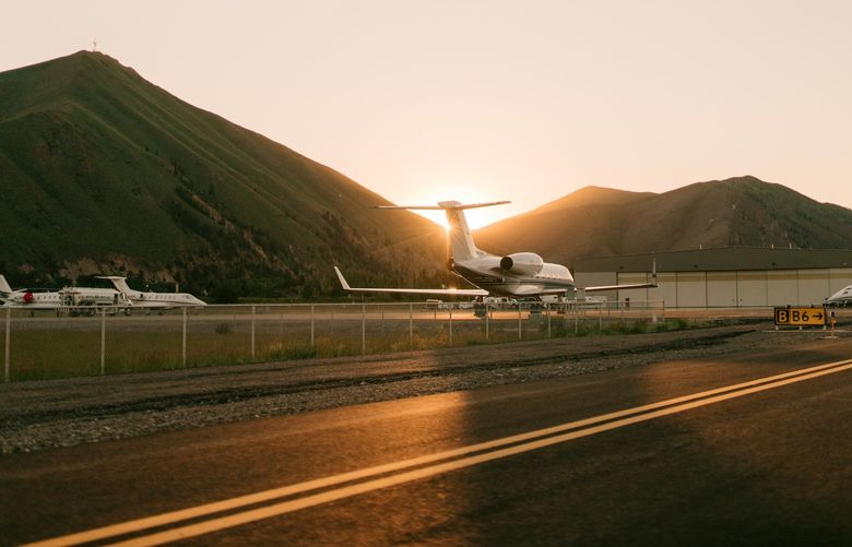 Private jets at Friedman Memorial Airport in Hailey, Idaho, June 29th, 2022. Every July, as the elite Sun Valley conference kicks off, one man at a small airport plays a high-stakes game of three-dimensional Tetris involving multimillion dollar private planes and some of the world’s most powerful people. (Ellen Hansen/The New York Times) 