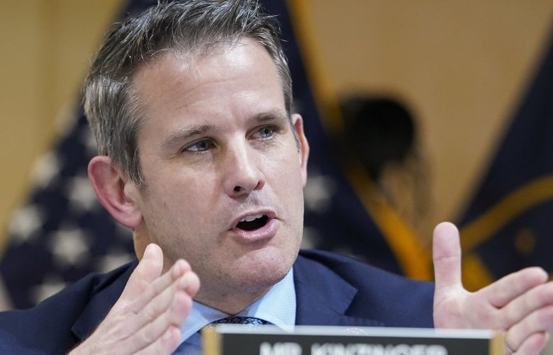 FILE – Rep. Adam Kinzinger, R-Ill., speaksÂ as the House select committee investigating the Jan. 6 attack on the U.S. Capitol continues to reveal its findings of a year-long investigation, at the Capitol in Washington, June 23, 2022.Â (AP Photo/Jacquelyn Martin, File) WX109 WX109