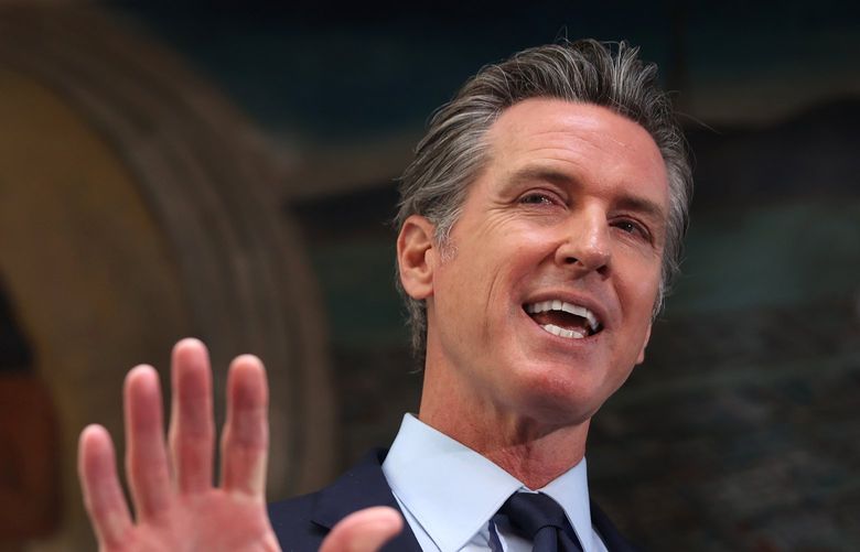 California Gov. Gavin Newsom speaks during a press conference at The Unity Council on May 10, 2021, in Oakland, California. (Justin Sullivan/Getty Images/TNS) 52350319W 52350319W