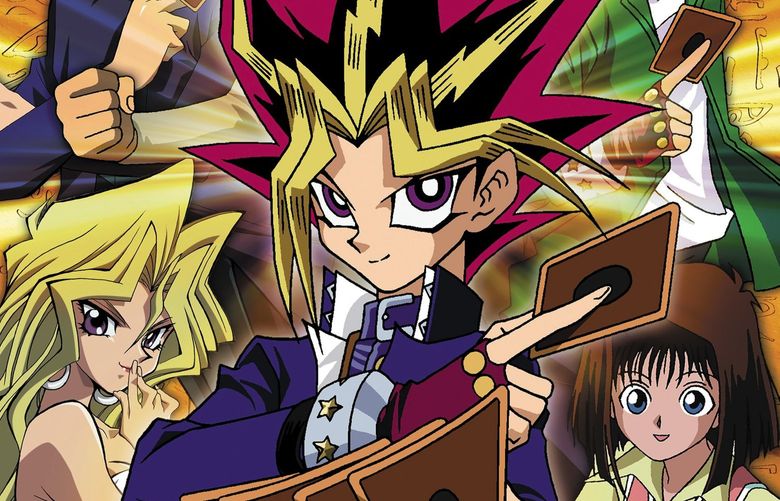 “Yu-Gi-Oh!” Pictured (Clockwise from Center): Yami Yu-G, Mai Valentine, Seto Kaiba, Tristan Taylor, Joey Wheeler, Tea Gardner. Credit: © 2001 4Kids Entertainment