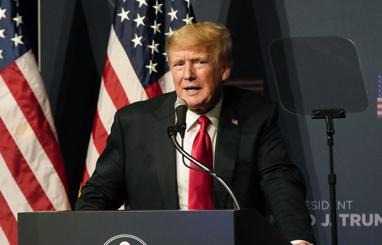 Former President Donald Trump speaks during an event with Joe Lombardo, Clark County sheriff and Republican candidate for Nevada governor, and republican Nevada Senate candidate Adam Laxalt, Friday, July 8, 2022, in Las Vegas. (AP Photo/John Locher) NYOTK NYOTK
