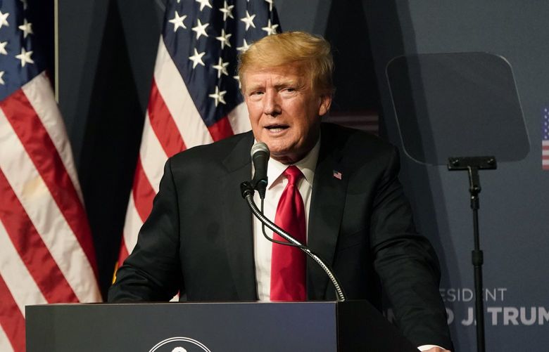 Former President Donald Trump speaks during an event with Joe Lombardo, Clark County sheriff and Republican candidate for Nevada governor, and republican Nevada Senate candidate Adam Laxalt, Friday, July 8, 2022, in Las Vegas. (AP Photo/John Locher) NYOTK NYOTK