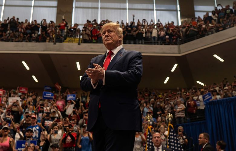 Former President Donald Trump at a rally in Anchorage, Alaska, July 9, 2022. Far from consolidating his support, the former president appears weakened in his party, especially with younger and college-educated Republicans. (Ash Adams/The New York Times)