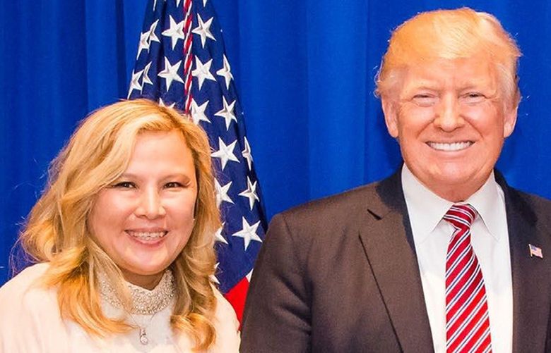 Sherry Li, left, is pictured with former President Trump and First Lady Melania Trump at a 2017 fundraiser. (U.S. District Court Eastern District of New York/TNS) 53489427W 53489427W