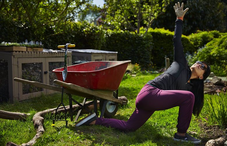 Stretching exercises before gardening.