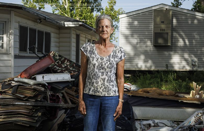 – EMBARGO: NO ELECTRONIC DISTRIBUTION, WEB POSTING OR STREET SALES BEFORE 3:01 A.M. ET ON SATURDAY, JULY 23, 2022. NO EXCEPTIONS FOR ANY REASONS – Betty Swope at her home in Lake Charles, La., on June 13, 2022. She moved back in before damage from Hurricane Laura was fully repaired because her time in rent-free emergency shelter had run out. (Edmund D. Fountain/The New York Times) XNYT62 XNYT62
