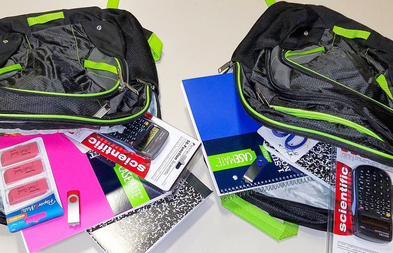 The editorial board hopes to raise $200,000 to distribute to community partners like Hopelink. Last year, the nonprofit organization gave away nearly 2,500 backpacks stuffed with school supplies, much like the backpacks in this 2015 photo.
