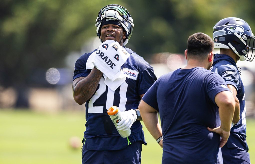 Seattle Seahawks running back Rashaad Penny (20) carries the ball during an  NFL football game against the Houston Texans, Sunday, Dec. 12, 2021, in  Houston. (AP Photo/Matt Patterson Stock Photo - Alamy