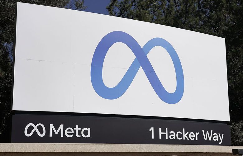 FILE – Facebook’s Meta logo sign is seen at the company headquarters in Menlo Park, Calif., Oct. 28, 2021. (AP Photo/Tony Avelar, File) 