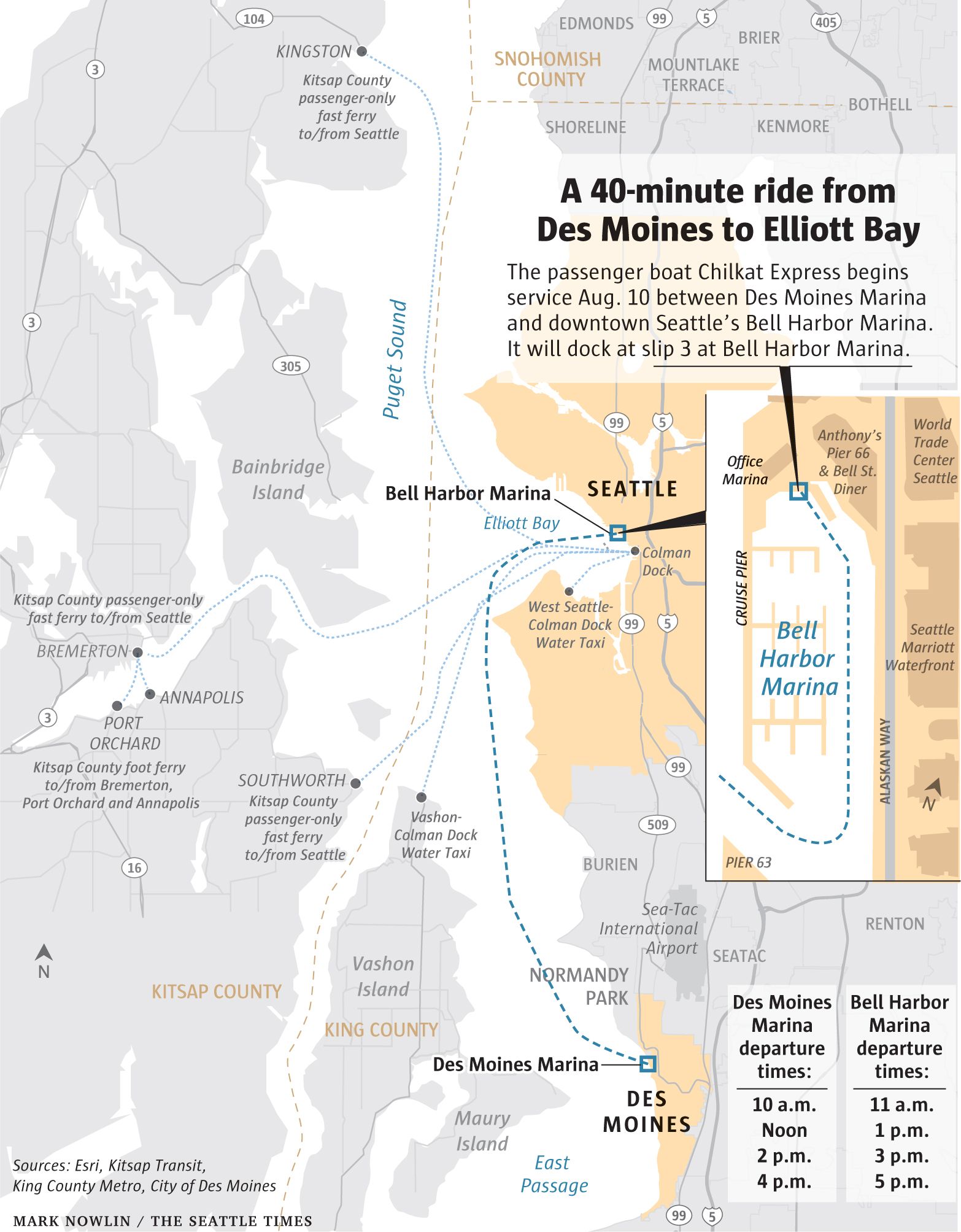 A new walk on ferry will cruise from Des Moines to Seattle The